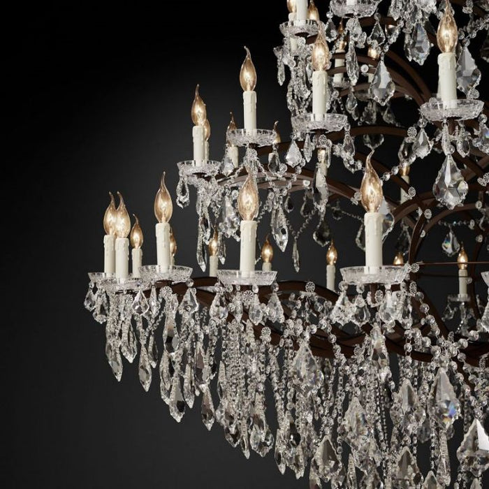 19th C. Rococo Iron & Crystal Round Chandelier 101"