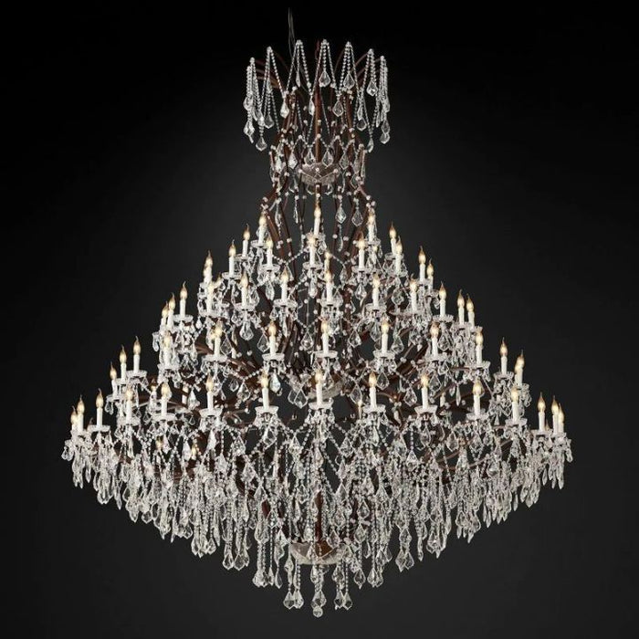 19th C. Rococo Iron & Crystal Round Chandelier 101"