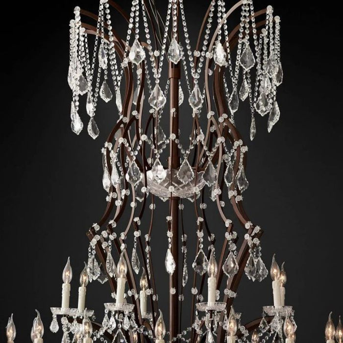 19th C. Rococo Iron & Crystal Round Chandelier 101"