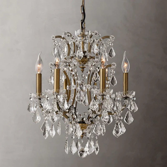 19th C. Rococo Iron & Crystal Round Chandelier 18"