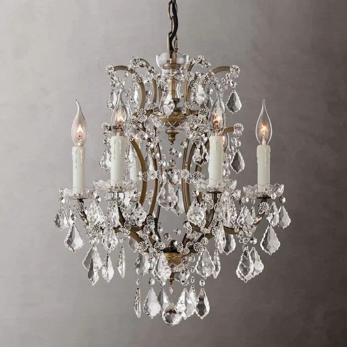 19th C. Rococo Iron & Crystal Round Chandelier 18"