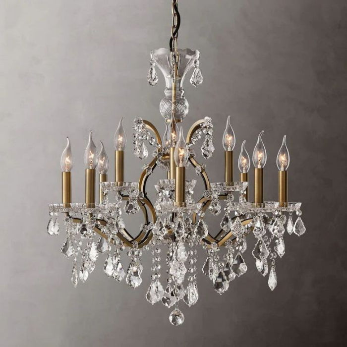 19th C. Rococo Iron & Crystal Round Chandelier 28"