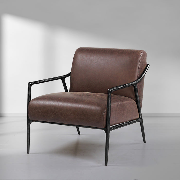 Thaddeus Brown Leather Accent Chair