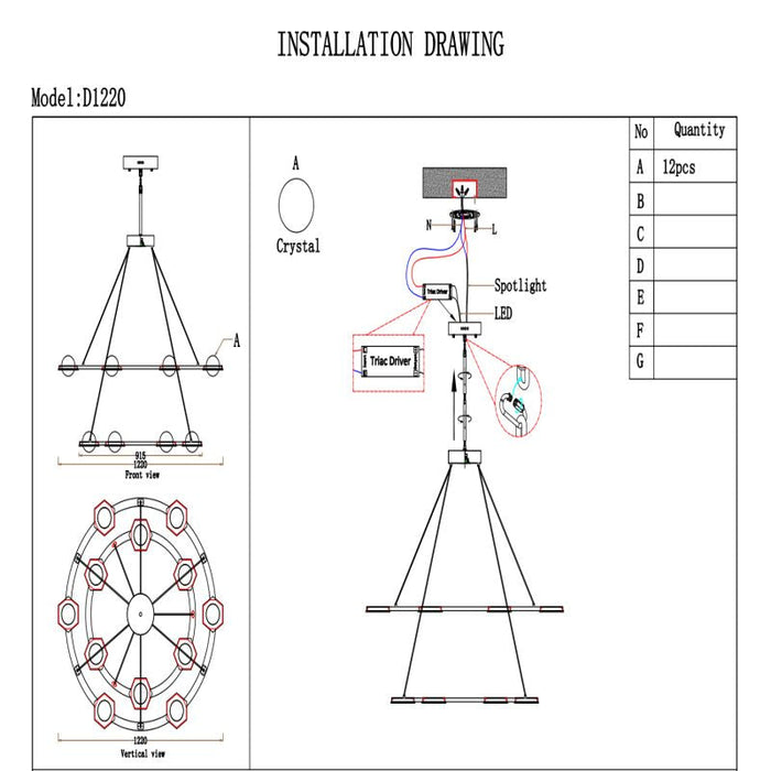 Besty Round Chandelier 48" LED Light