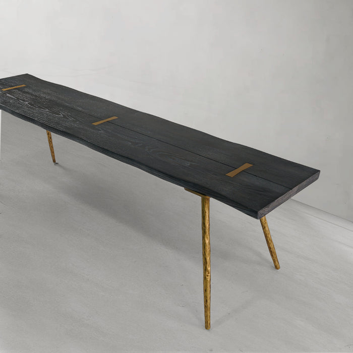 Thaddeus Retro Copper Frame Solid Wood Dining Bench