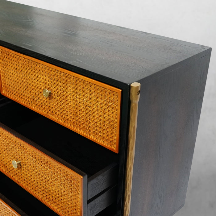 Thaddeus Metal Frame Rattan 6-Drawer Side Cabinet