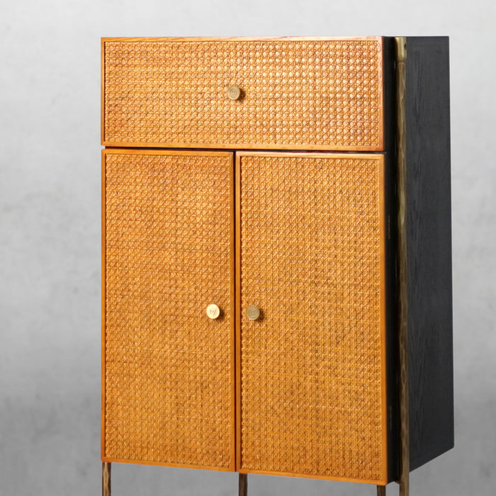 Thaddeus Metal Frame Rattan Side Cabinet