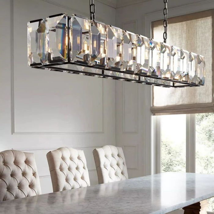 Aubrey  Crystal Rectangular Chandelier 74"