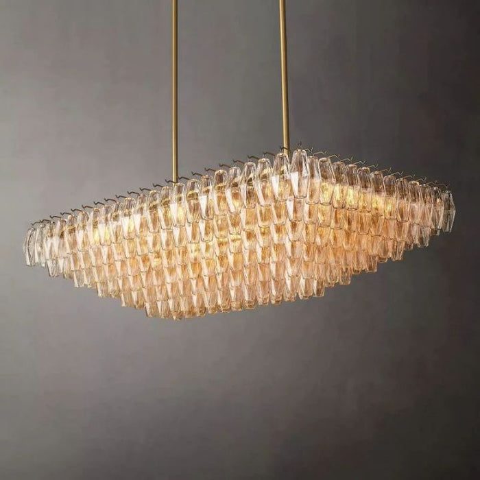 Galaxy Clear Glass Tiered Rectangular Chandelier 54"