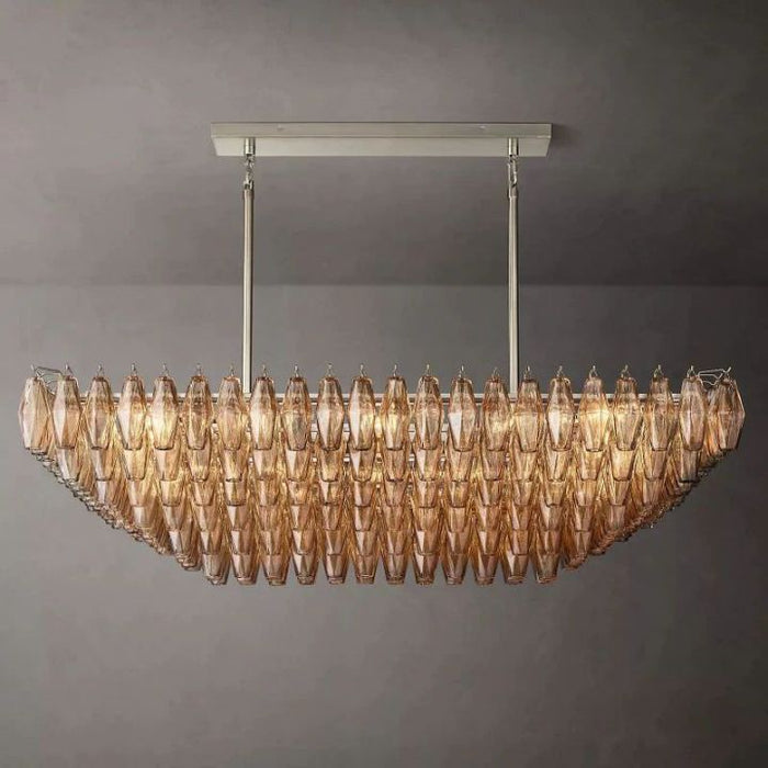 Galaxy Smoke Glass Tiered Rectangular Chandelier 54"