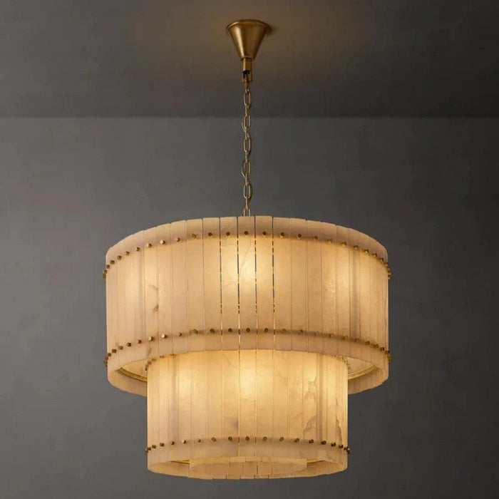 San Marc Alabaster Round 2-Tiered Chandelier