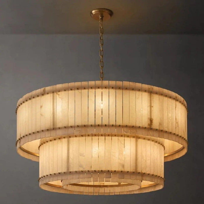 San Marc Alabaster Round 2-Tiered Chandelier