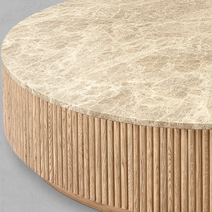 Mulholland Oak Wood & Stone Round Coffee Table