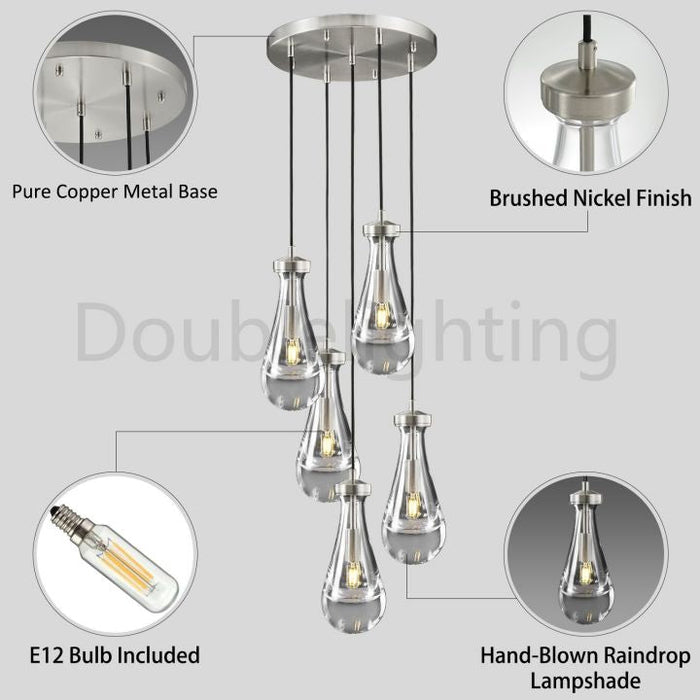 Raindrop Round Chandelier 5 Lights 14"D