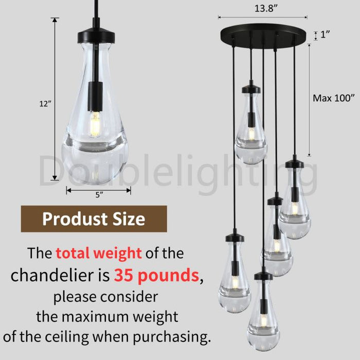 Raindrop Round Chandelier 5 Lights 14"D