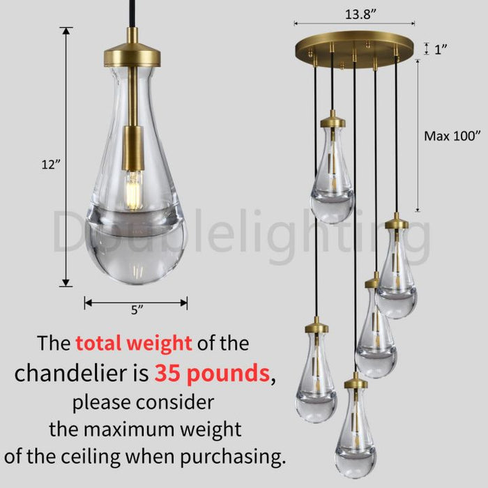 Raindrop Round Chandelier 5 Lights 14"D