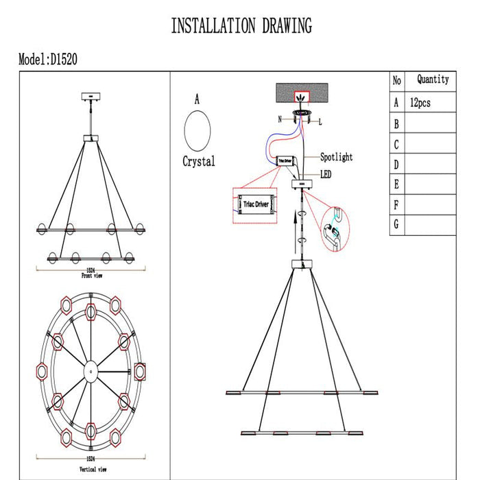 Besty Round Chandelier 48" LED Light