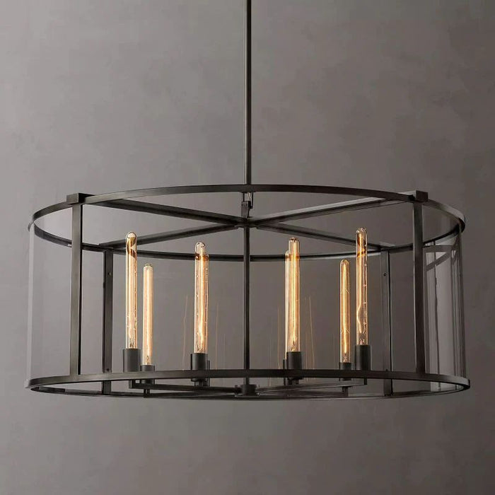 Beckman Glass Lantern Modern Round Chandelier 44"